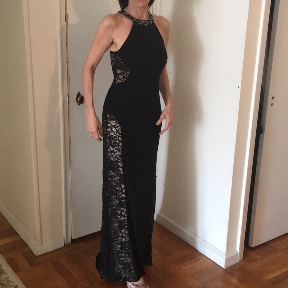 Black Lace &Sequin Gown. Lazer cut